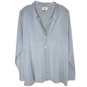 Talbots 70% Silk Collared V-Neck Lightweight Cardigan - Light Med. Blue - 2X